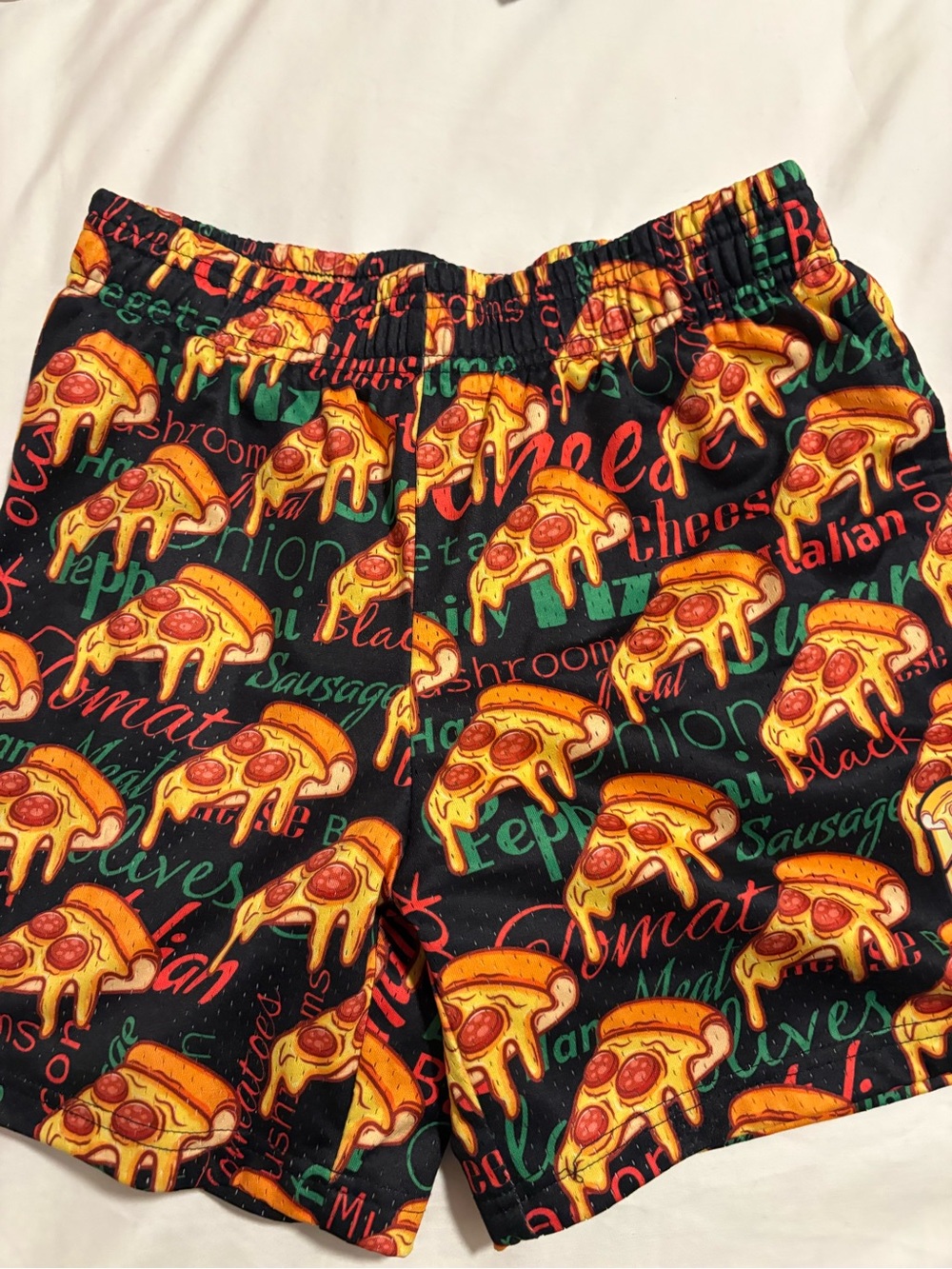 Kids Black Pizza Print Play Shorts with Elastic Waist